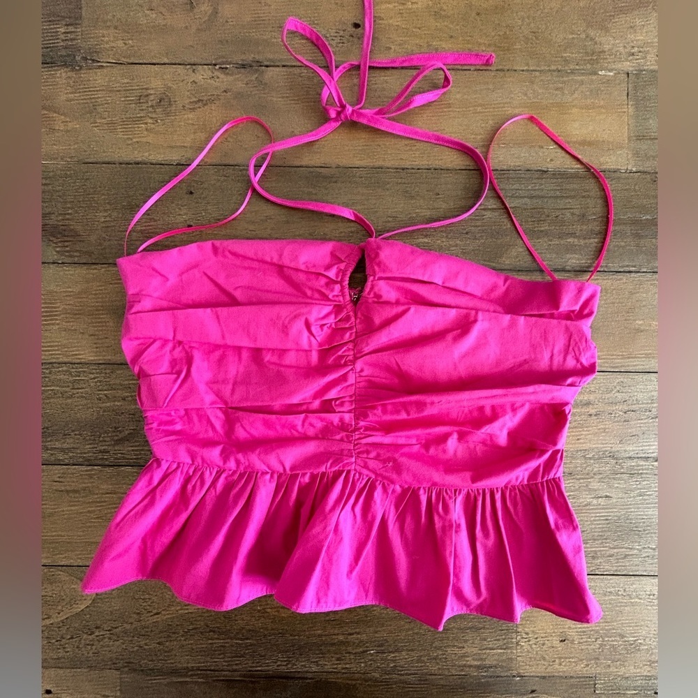 Boutique Peplum Hot Pink halter Summer  Top Rouched - Picture 2 of 5
